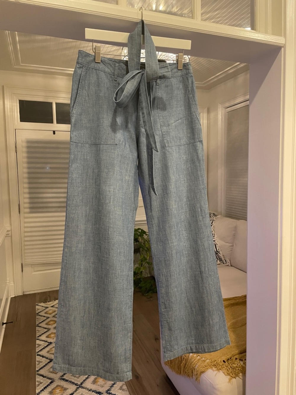 Banana Republic Light Blue/Denim Linen Wide-Leg Pants